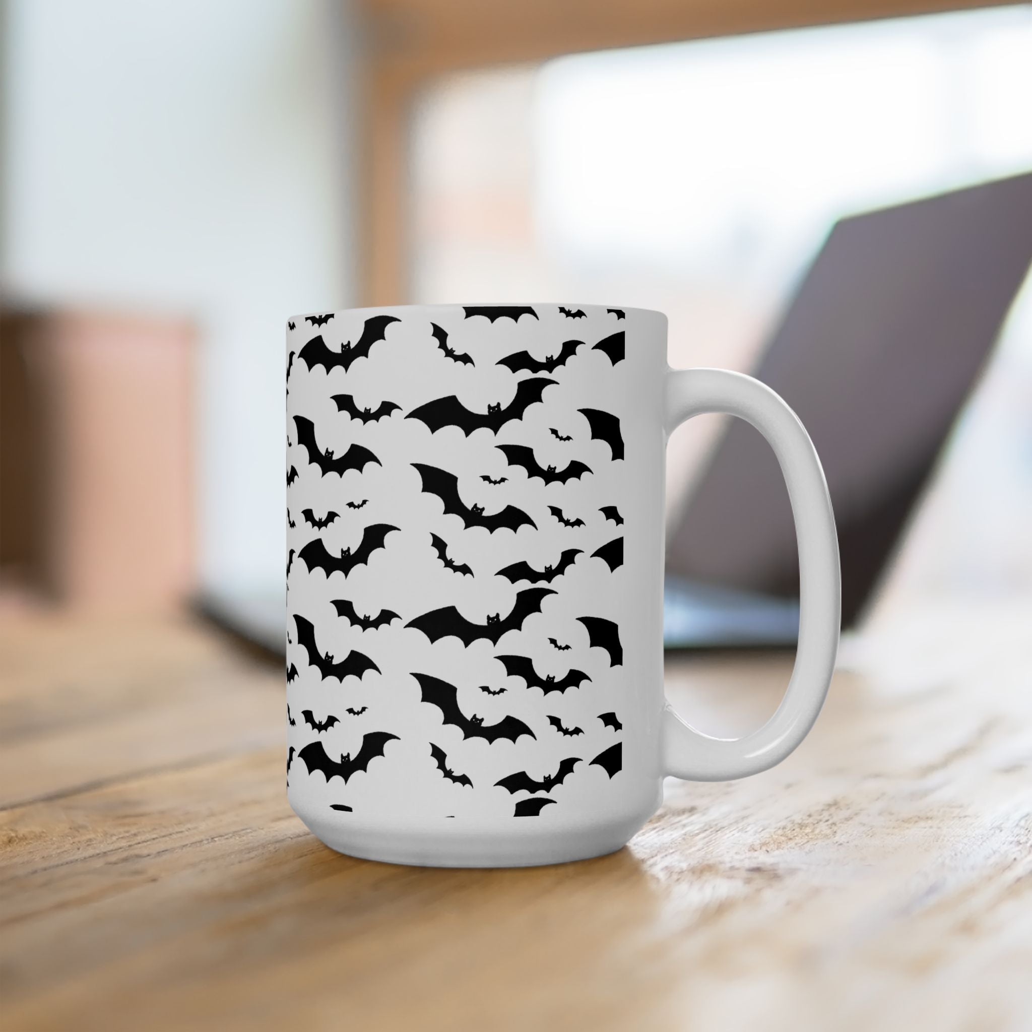 Spooky Bat Ceramic Mug, Halloween Coffee Cup, Gothic Drinkware, Dark Aesthetic Gift, Bat-Themed Tea Mug