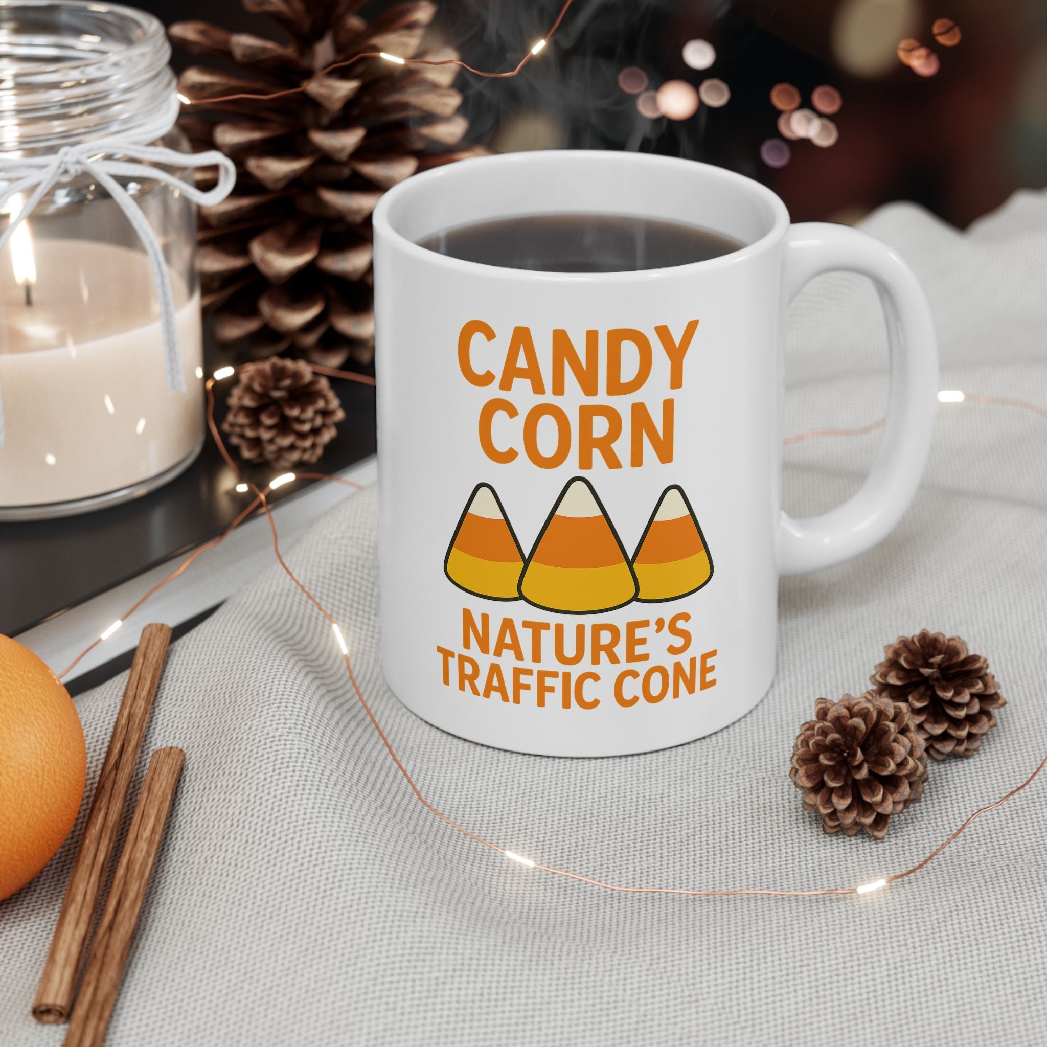 Festive Candy Corn Ceramic Mug - Perfect for Halloween, Trick-or-Treaters, Fall Decor, Cozy Vibes, Hot Cocoa Lovers
