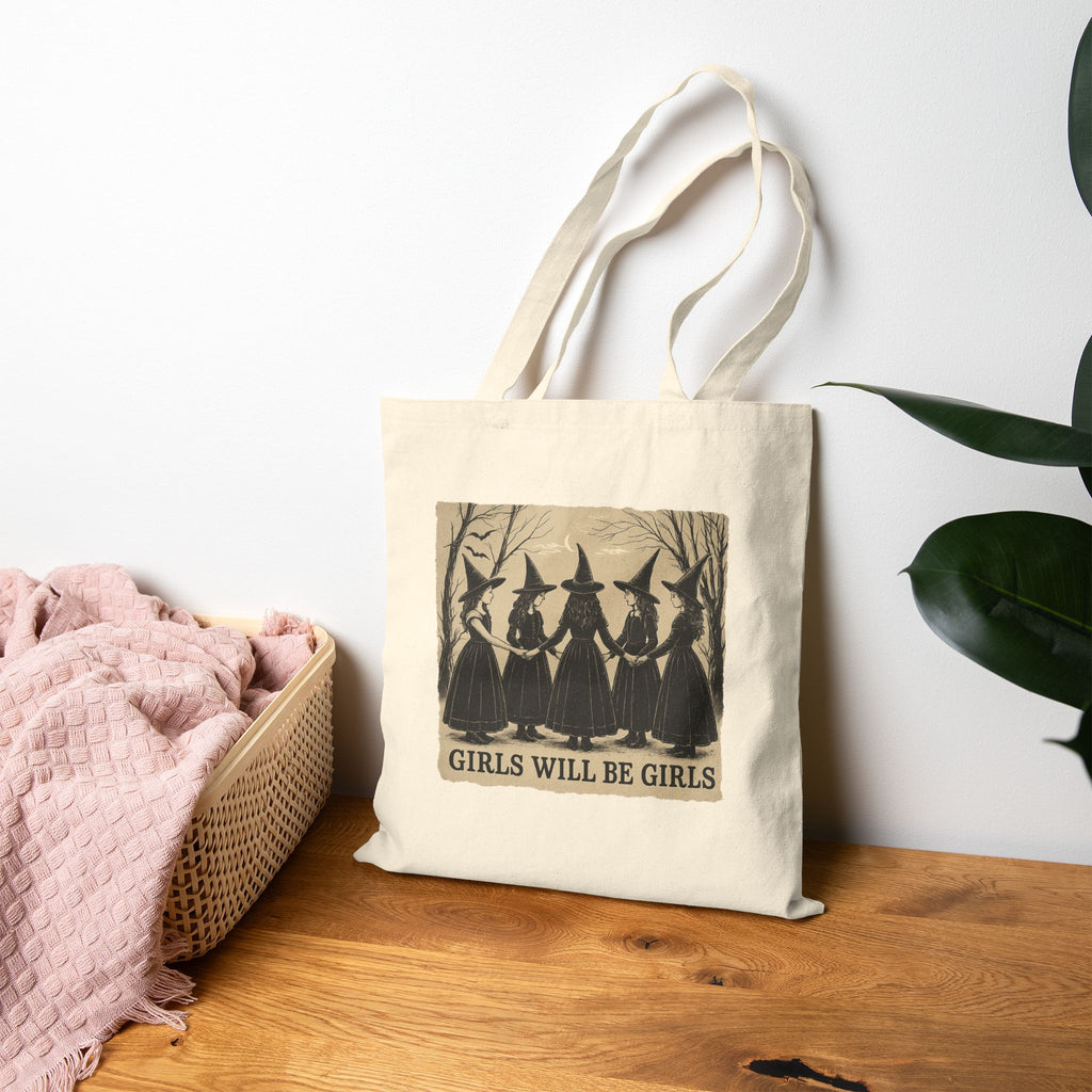 Witchy Girls Tote Bag | Halloween Shopping Bag, Eco-Friendly Tote, Gift for Witches, Witchcraft Accessory, Canvas Bag, Girls Night Out