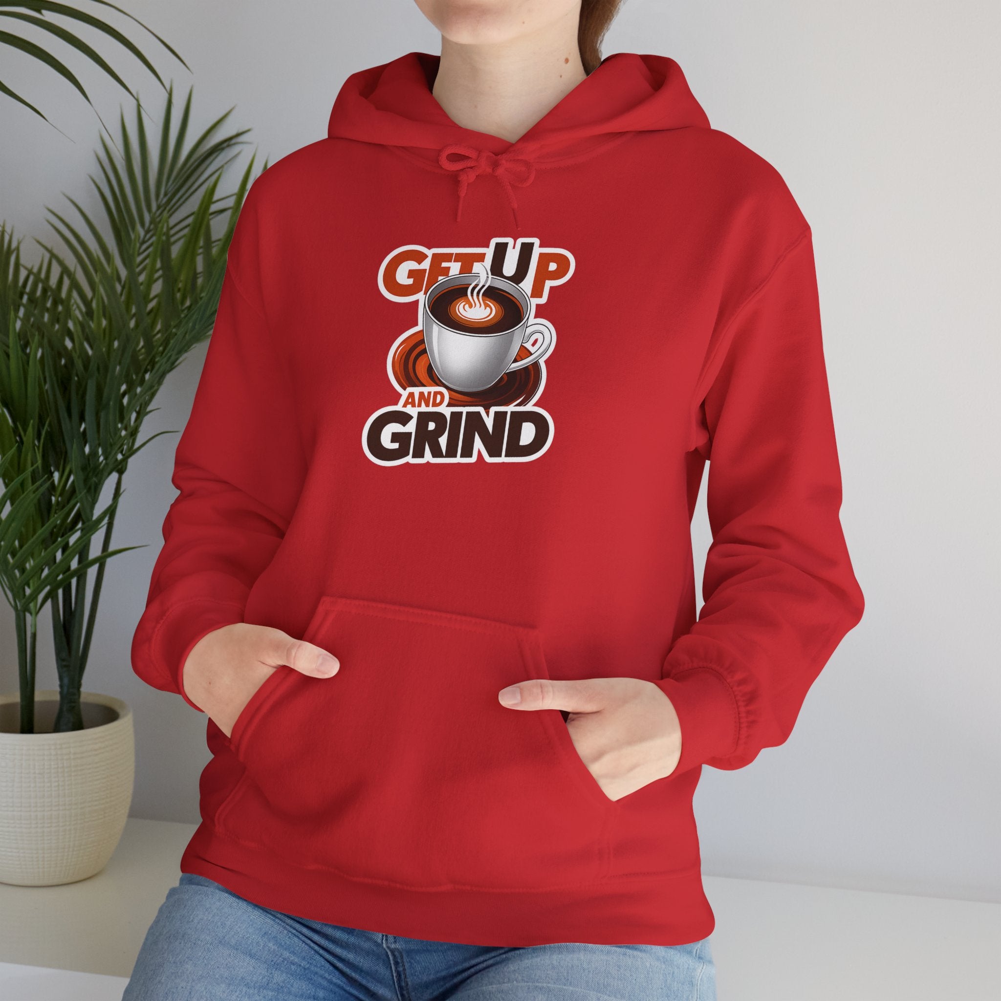 Get Up and Grind Motivational Coffee -Themed Hoodie | Motivational Gift for Coffee Lovers, Unisex Casual Wear, Perfect for Gym, School, Office