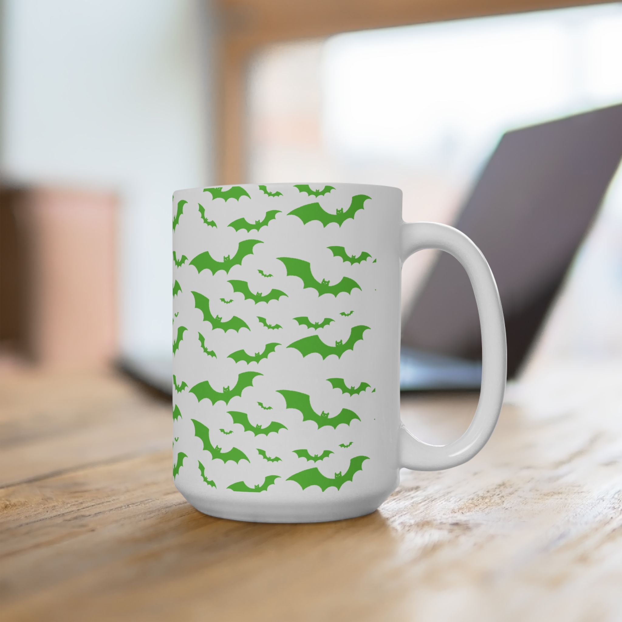 Spooky Green Bat Ceramic Mug for Halloween, Fun Coffee Cup, Halloween Decor, Gift for Bat Lovers, Bat-Themed Drinkware