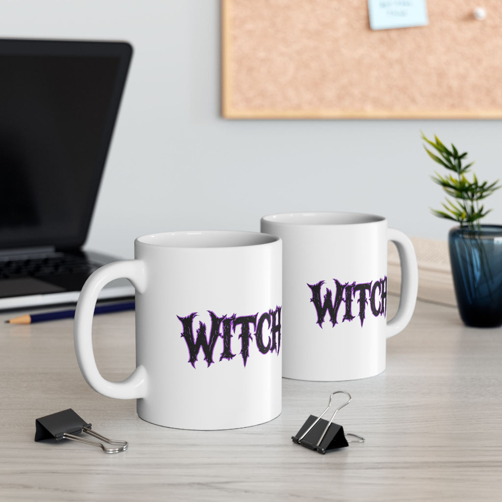 Cool, Spooky Black and Purple Witchy Ceramic Mug - Perfect for Coffee Lovers, Gift for Witches, Halloween Decor, Purple Design