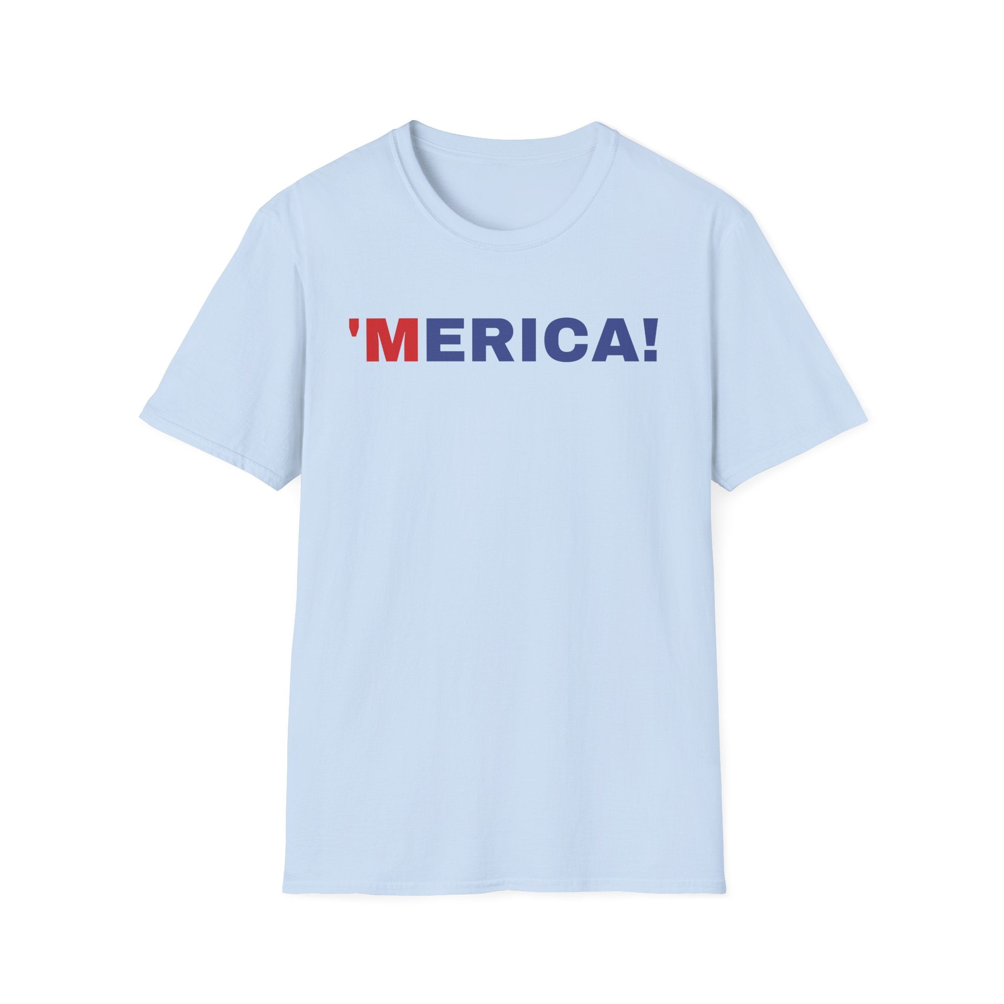 'Merica Unisex Softstyle T-Shirt | Patriotic Casual Wear, Fourth of July, Memorial Day, Independence Day, Gift for Veterans