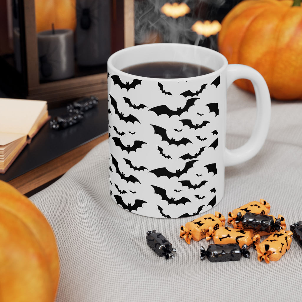 Spooky Bat Ceramic Mug, Halloween Coffee Cup, Gothic Drinkware, Dark Aesthetic Gift, Bat-Themed Tea Mug