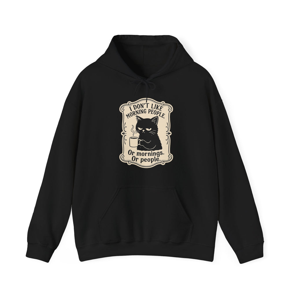 Cozy Cat Lover's Hoodie - 'I Don't Like Morning People' Design