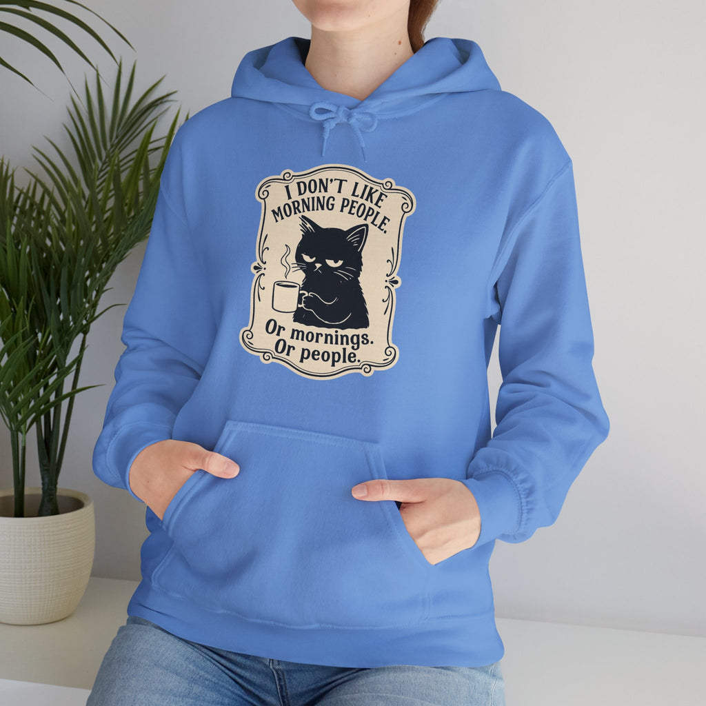 Cozy Cat Lover's Hoodie - 'I Don't Like Morning People' Design