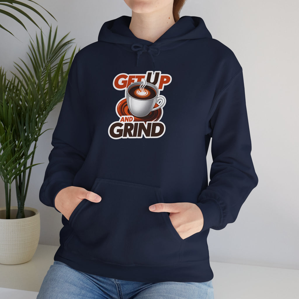 Get Up and Grind Motivational Coffee -Themed Hoodie | Motivational Gift for Coffee Lovers, Unisex Casual Wear, Perfect for Gym, School, Office