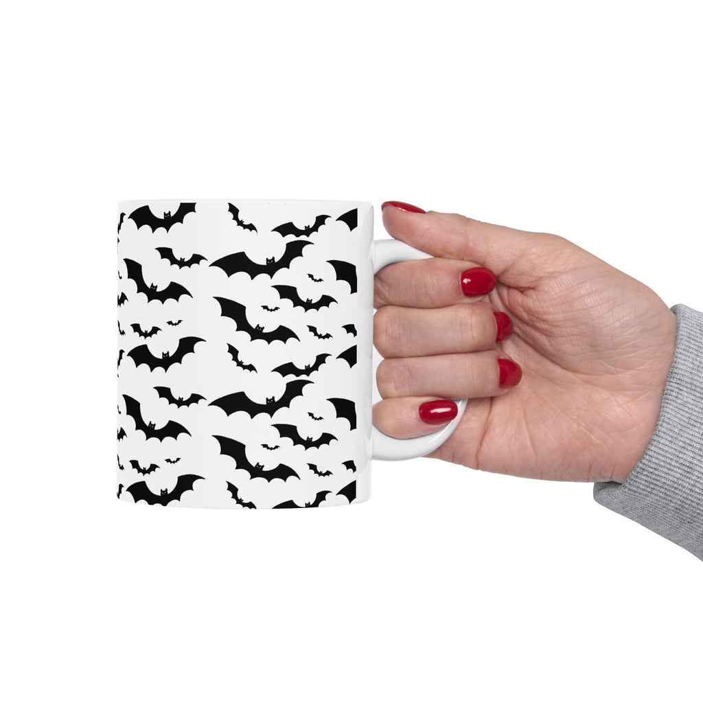 Spooky Bat Ceramic Mug, Halloween Coffee Cup, Gothic Drinkware, Dark Aesthetic Gift, Bat-Themed Tea Mug