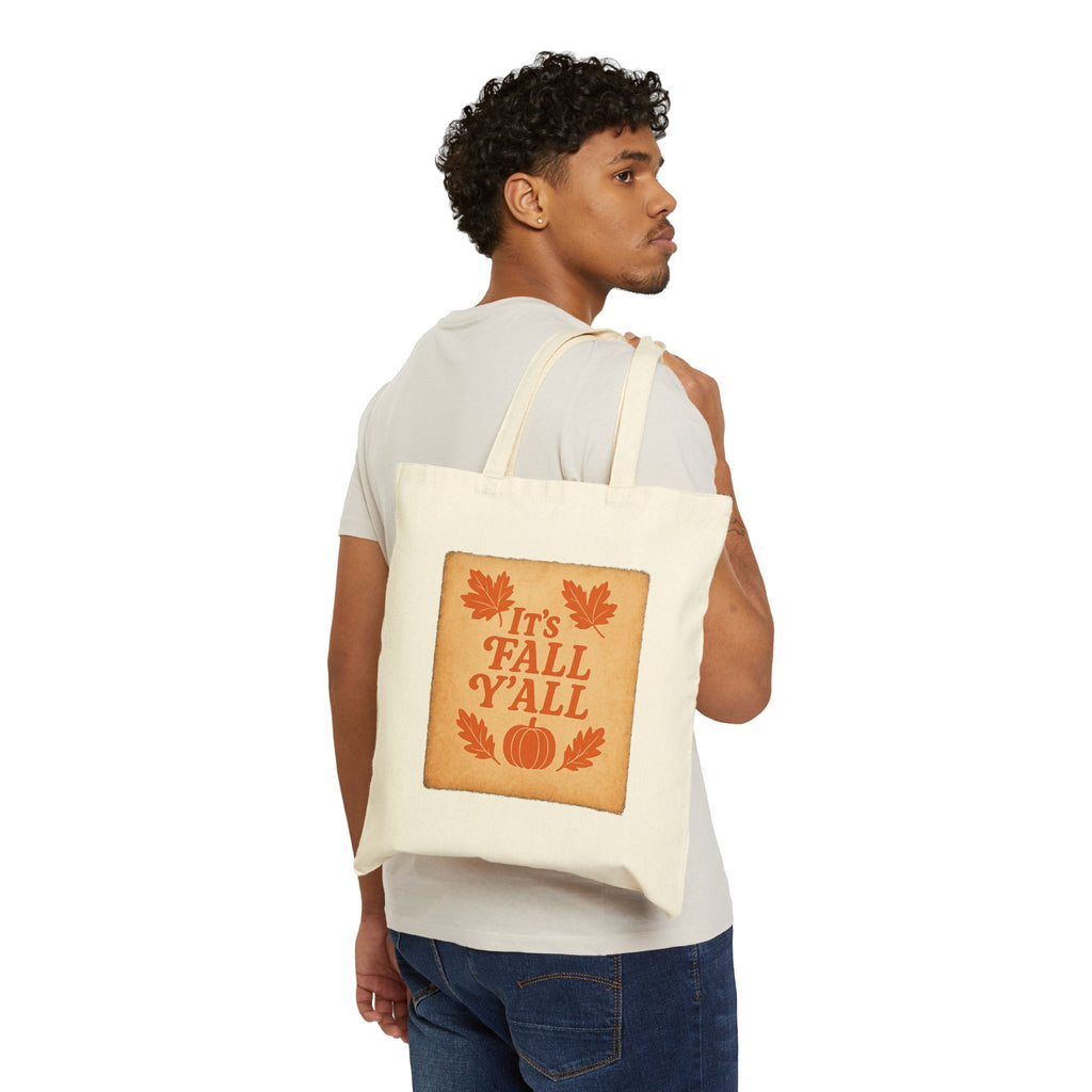 IT'S FALL Y'ALL - Autumn-Themed Cotton Canvas Tote Bag, Perfect for Fall, Halloween, Thanksgiving, Eco-Friendly Grocery Bag, Seasonal Gift