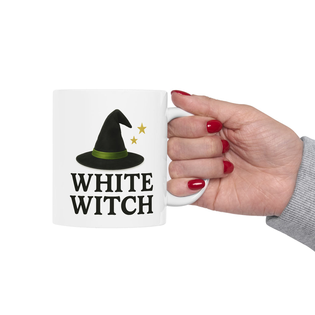 Ceramic Mug with White Witch Design, Spellbinding Coffee Cup, Halloween Decor, Gift for Witch Lovers, White Witch Mug, 11oz and 15oz Sizes