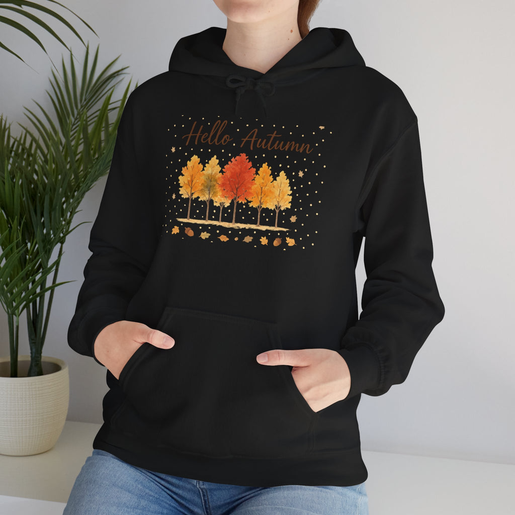 Autumn Vibes Hooded Sweatshirt, Cozy Fall Hoodie, Hello Autumn Sweatshirt, Unisex Fall Apparel, Seasonal Fashion, Gift for Her