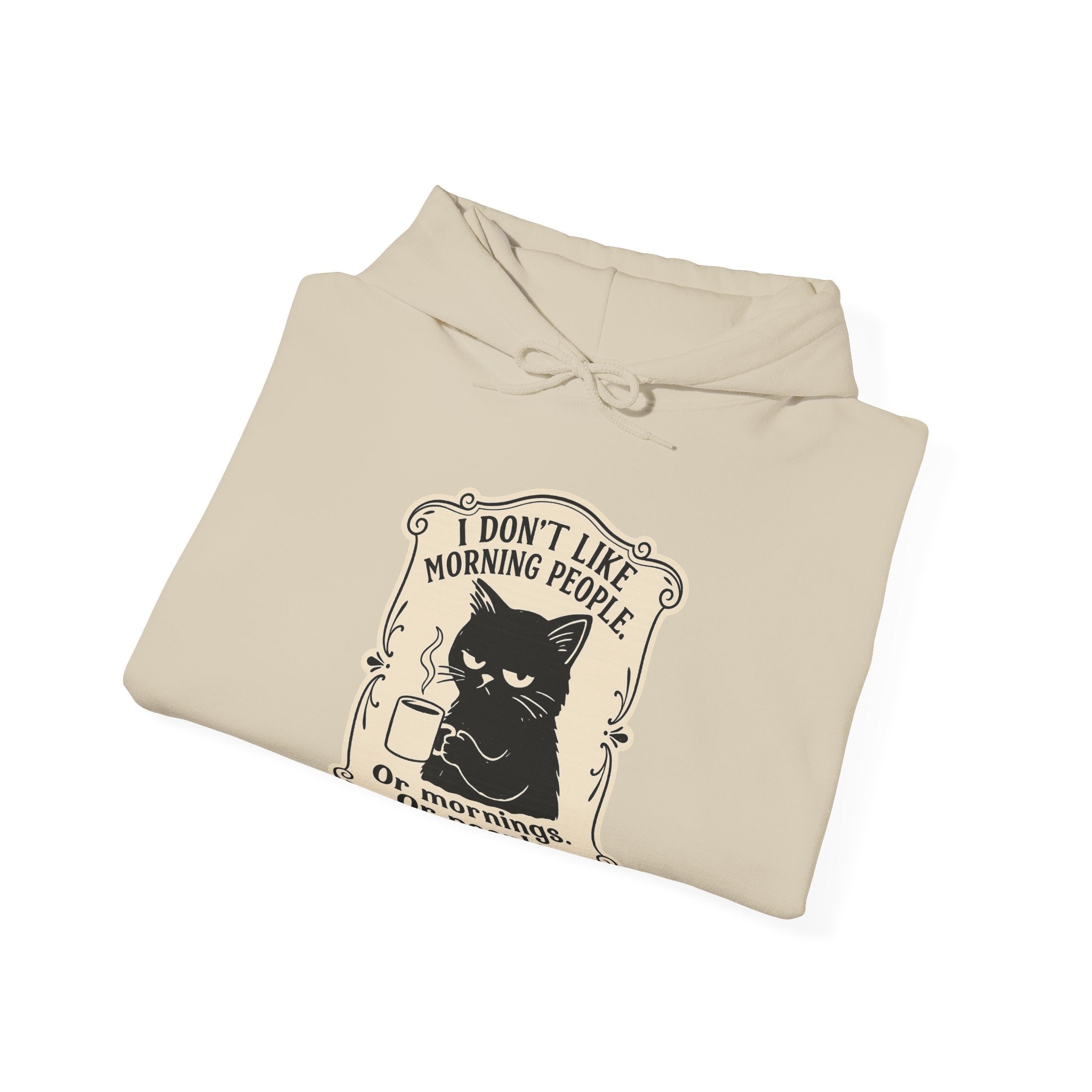Cozy Cat Lover's Hoodie - 'I Don't Like Morning People' Design