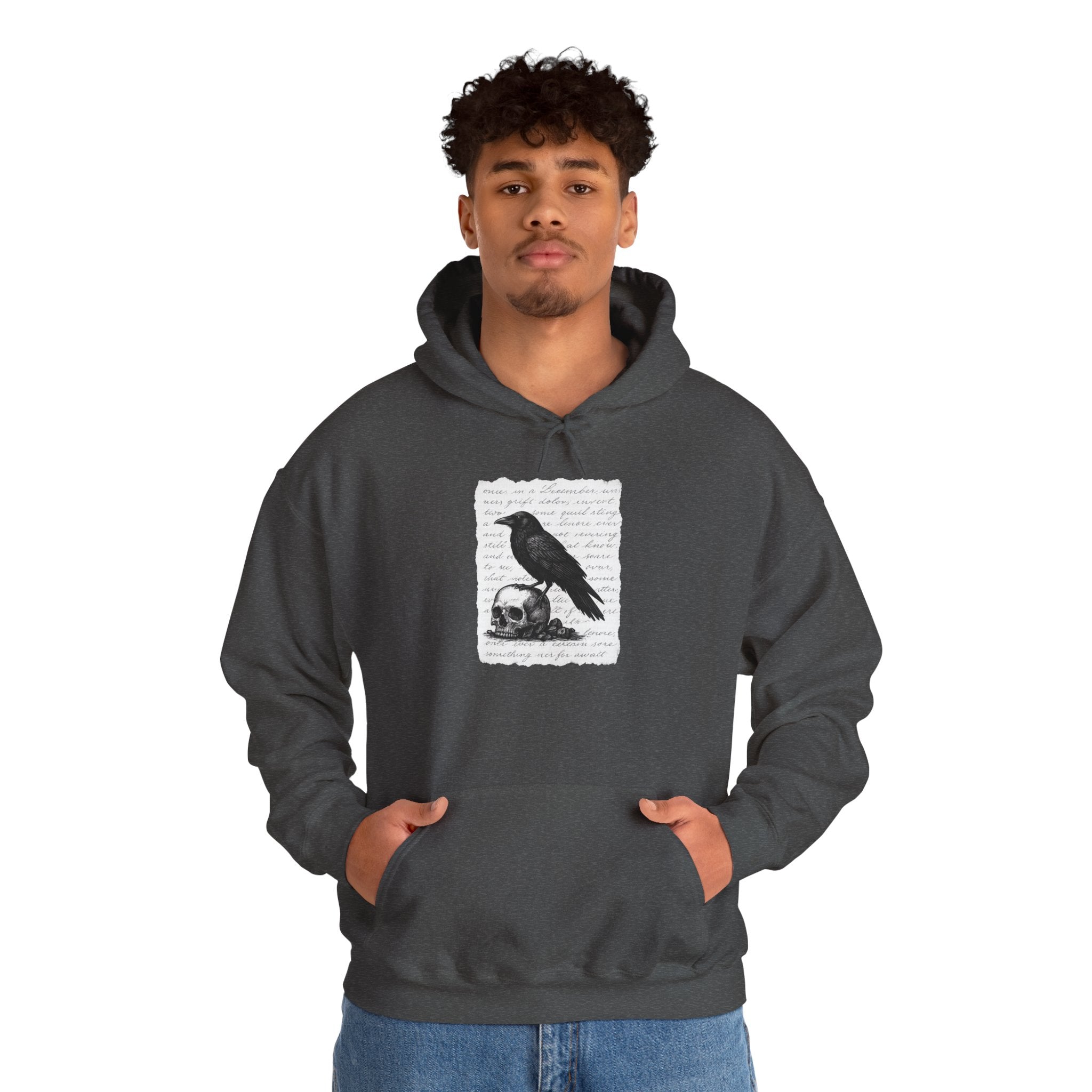 Gothic Raven Hoodie, Cozy Sweatshirt, Unisex Pullover, Halloween Apparel, Fall Fashion, Book Lovers, Theatre Lovers