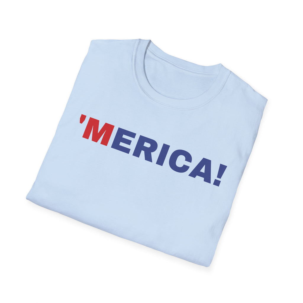 'Merica Unisex Softstyle T-Shirt | Patriotic Casual Wear, Fourth of July, Memorial Day, Independence Day, Gift for Veterans