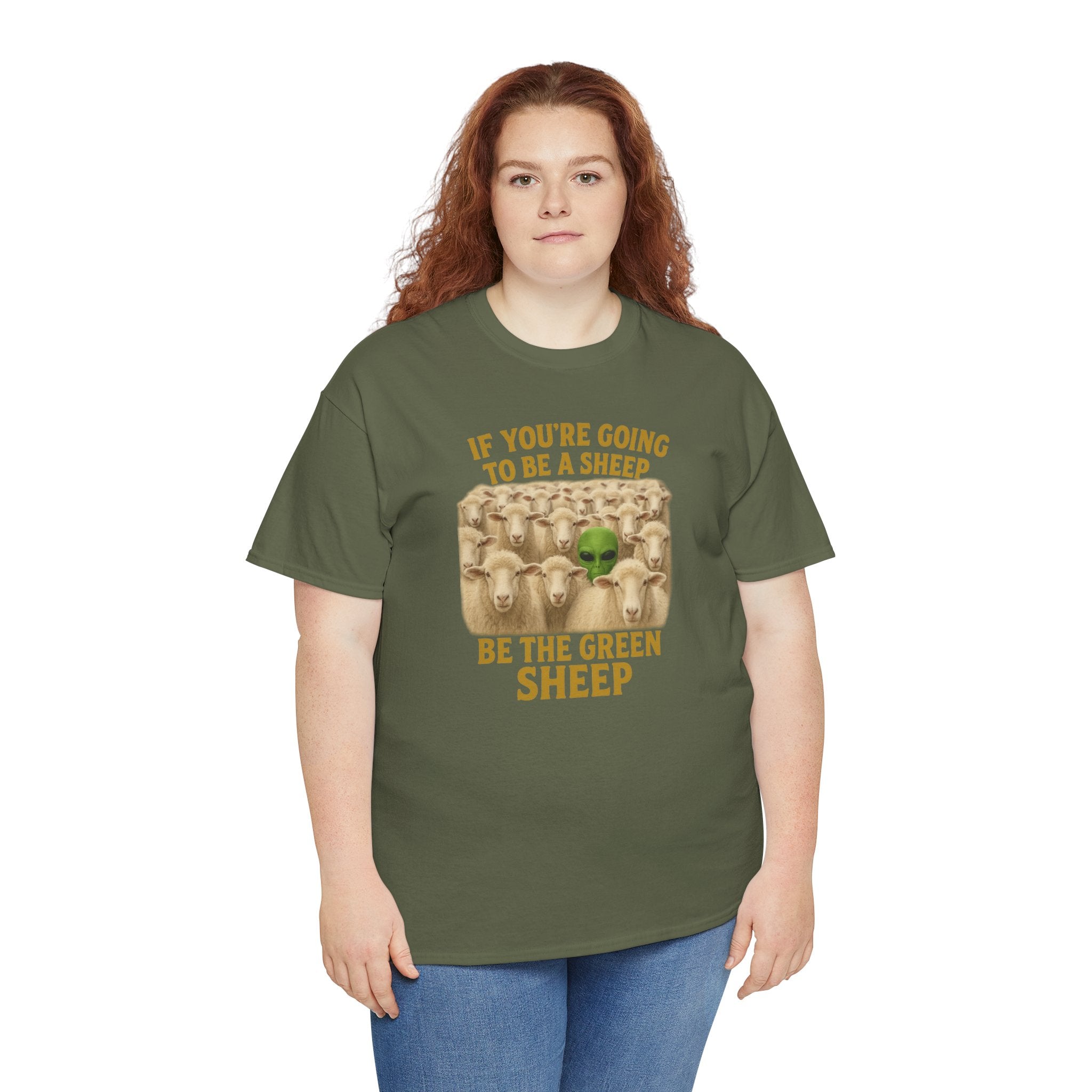 Be the Green Sheep Unisex Heavy Cotton Tee, Funny T-Shirt for the rebel in your life,  Gift for Friends, Casual Wear, Comfortable Basics