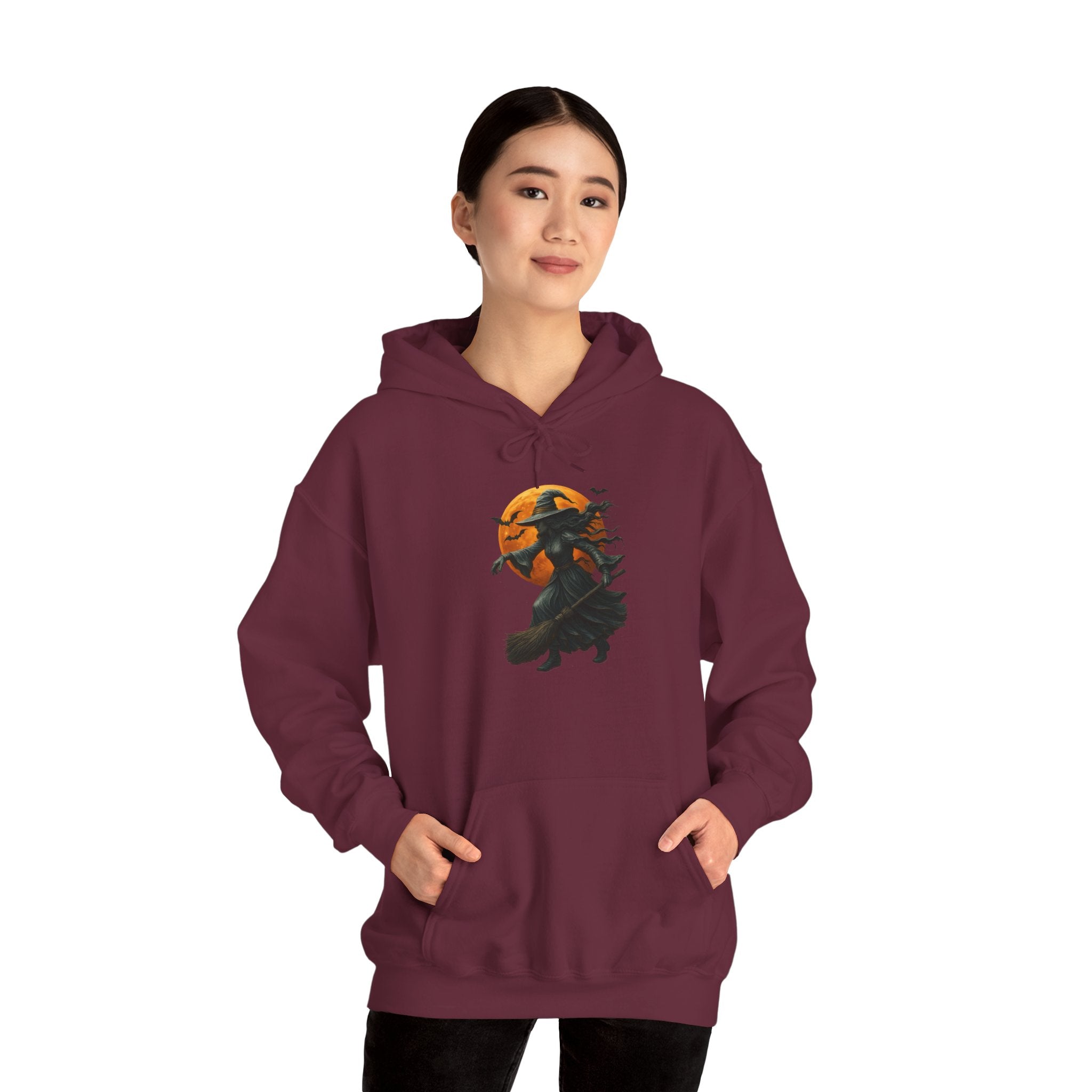 Halloween-Inspired Witch Hoodie, Cozy Fall Sweatshirt, Unisex Autumn Apparel, Spooky Season Gift, Perfect for October Celebrations