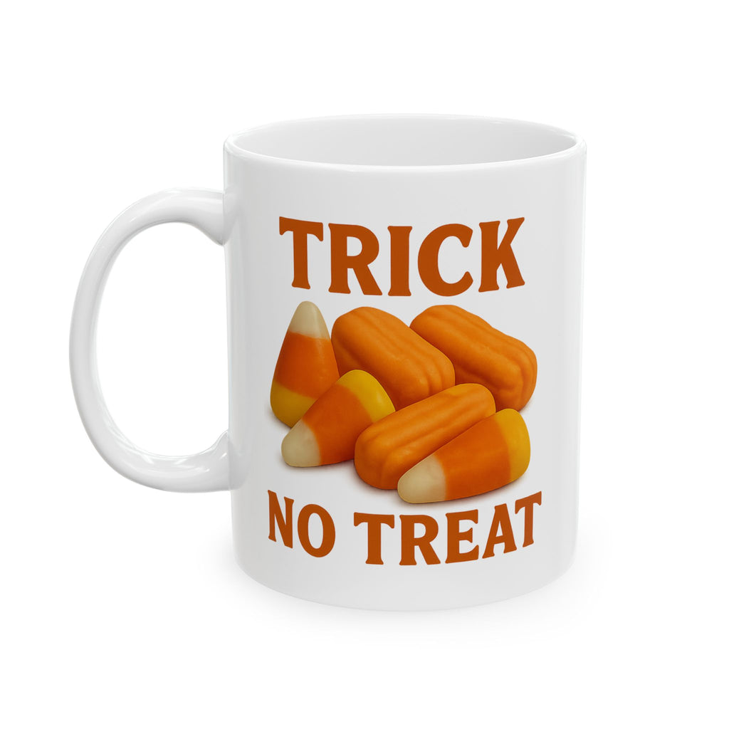 Trick No Treat, Candy Corn, Circus Peanut Candy Coffee Mug - Halloween Coffee Cup, Perfect Gift for Halloween Lovers, Fun Gift for Friends