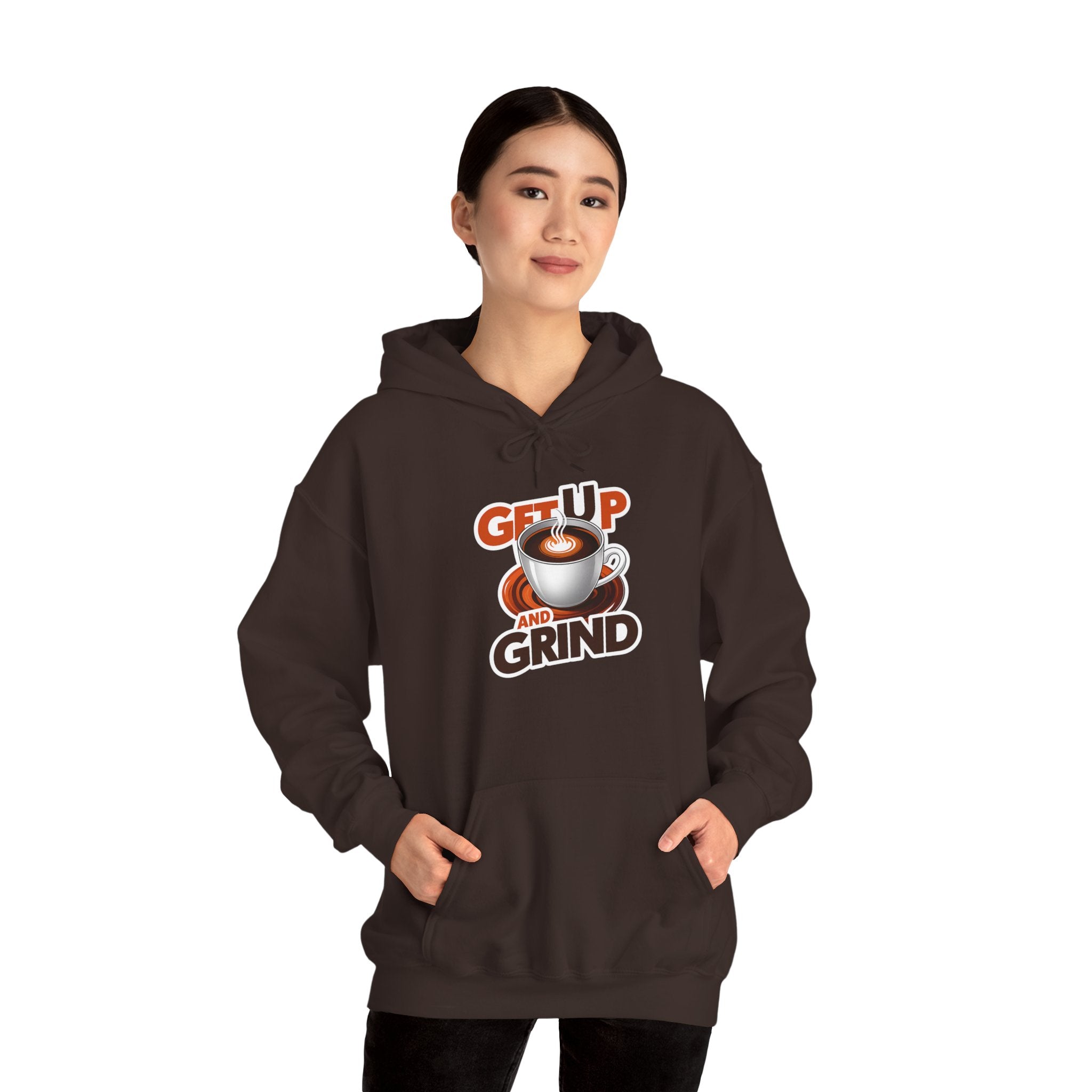 Get Up and Grind Motivational Coffee -Themed Hoodie | Motivational Gift for Coffee Lovers, Unisex Casual Wear, Perfect for Gym, School, Office