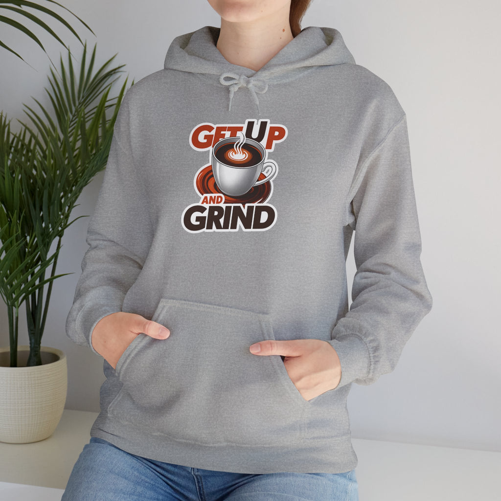 Get Up and Grind Motivational Coffee -Themed Hoodie | Motivational Gift for Coffee Lovers, Unisex Casual Wear, Perfect for Gym, School, Office