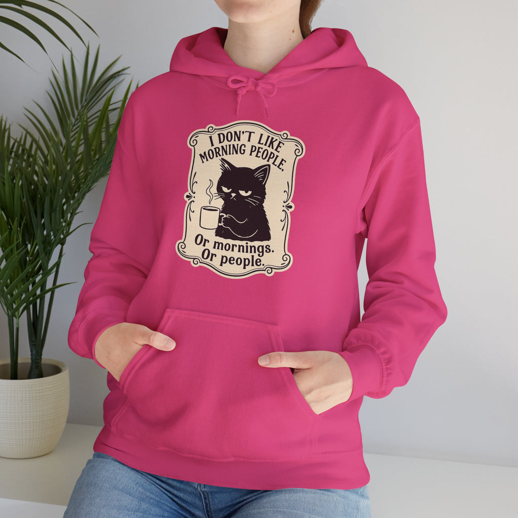 Cozy Cat Lover's Hoodie - 'I Don't Like Morning People' Design