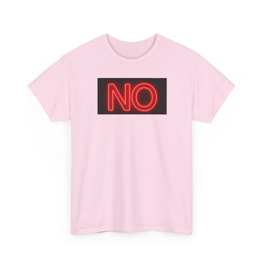 Bold Statement T-shirt: Unisex Heavy Cotton Shirt with Neon 'NO' Design, Casual Fashion, Gift for Friends, Everyday Wear, Meme Culture