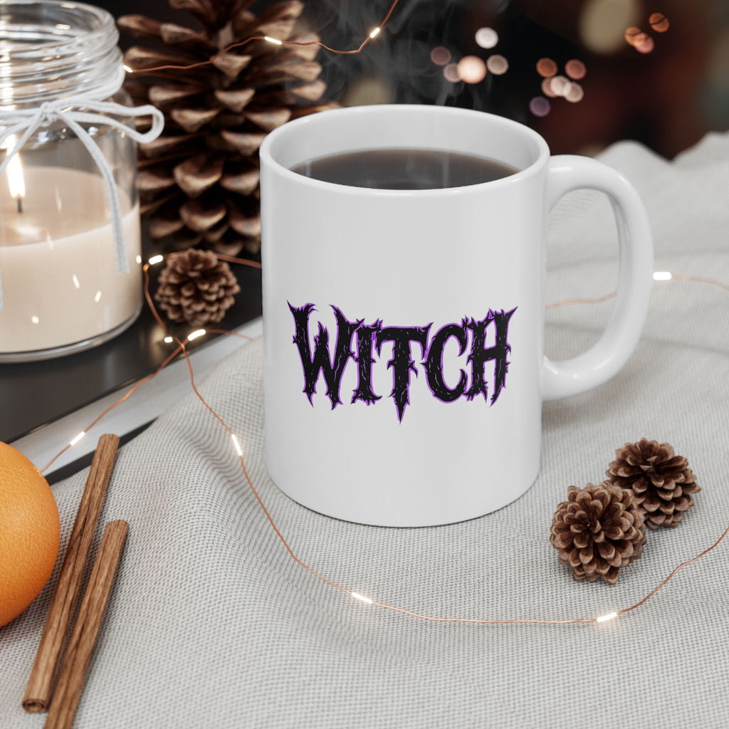 Cool, Spooky Black and Purple Witchy Ceramic Mug - Perfect for Coffee Lovers, Gift for Witches, Halloween Decor, Purple Design