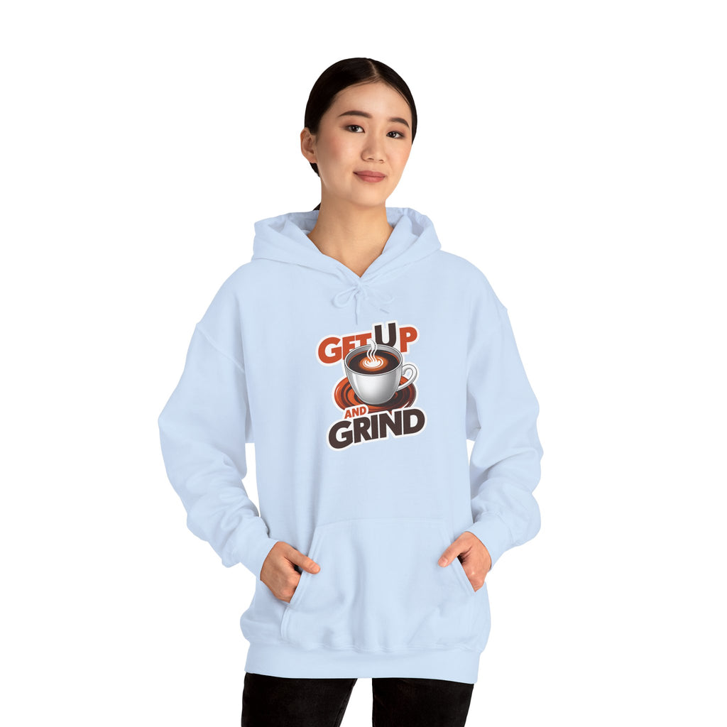 Get Up and Grind Motivational Coffee -Themed Hoodie | Motivational Gift for Coffee Lovers, Unisex Casual Wear, Perfect for Gym, School, Office