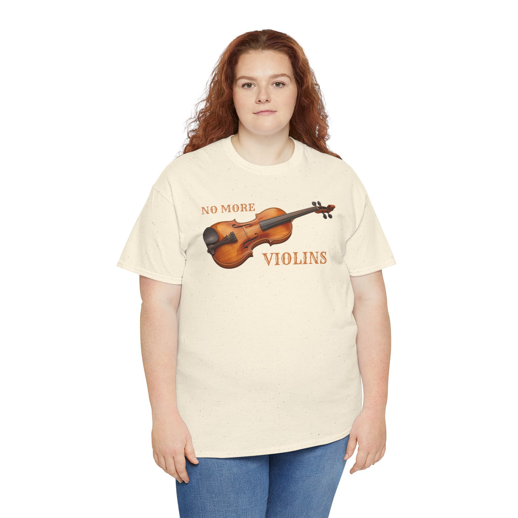 No More Violins Unisex Heavy Cotton Tee, Funny Music Lover T-Shirt, Gift for Musicians, Band Merchandise, Casual Wear, Birthday Gift