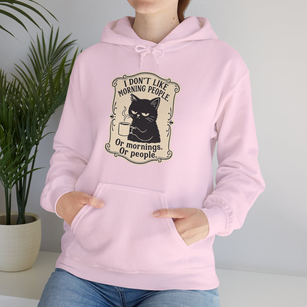 Cozy Cat Lover's Hoodie - 'I Don't Like Morning People' Design