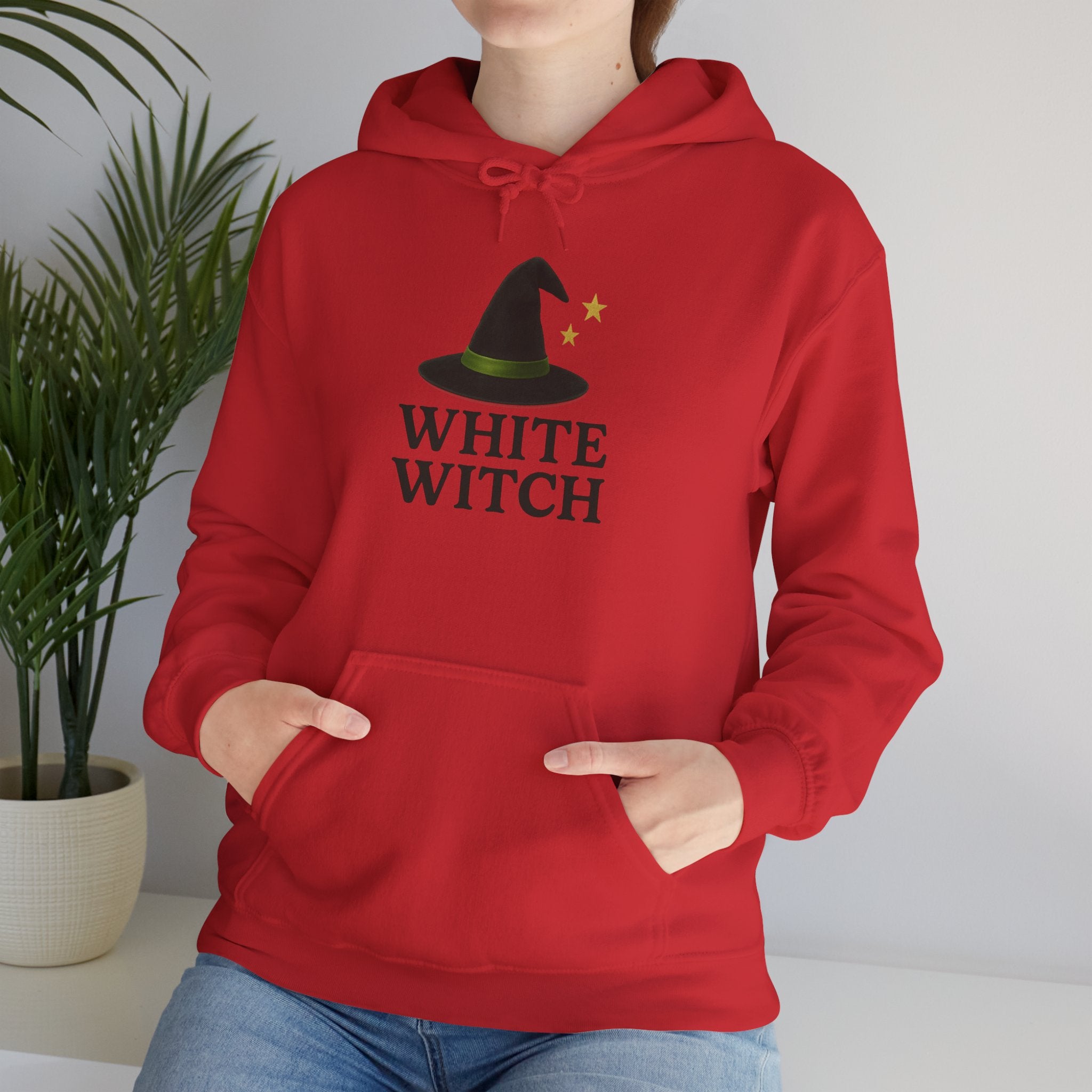 White Witch Hooded Sweatshirt, Cozy Halloween Apparel, Witchcraft Sweatshirt, Gift for Wiccans, Unisex Autumn Hoodie