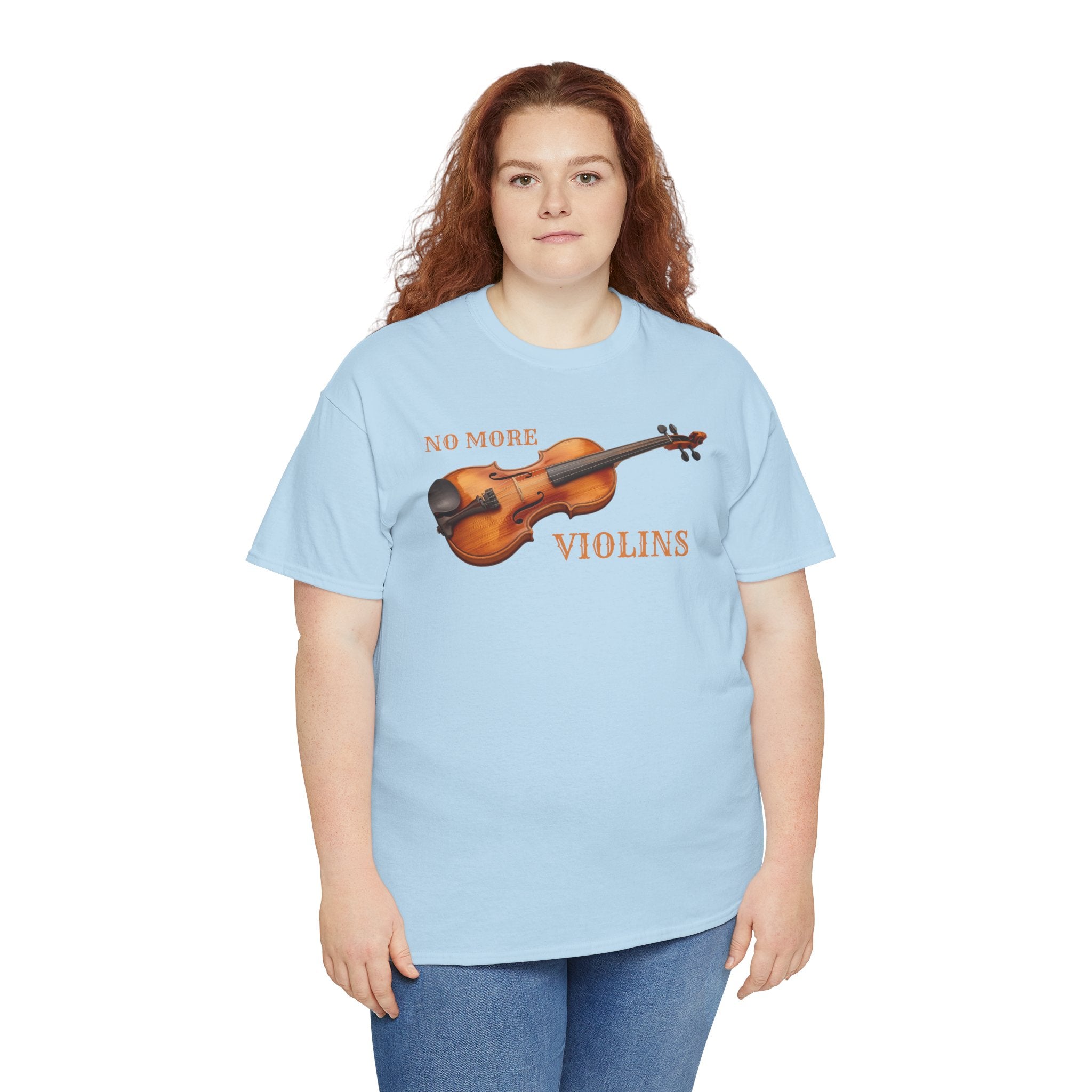 No More Violins Unisex Heavy Cotton Tee, Funny Music Lover T-Shirt, Gift for Musicians, Band Merchandise, Casual Wear, Birthday Gift
