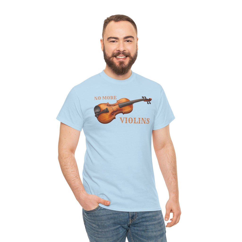 No More Violins Unisex Heavy Cotton Tee, Funny Music Lover T-Shirt, Gift for Musicians, Band Merchandise, Casual Wear, Birthday Gift