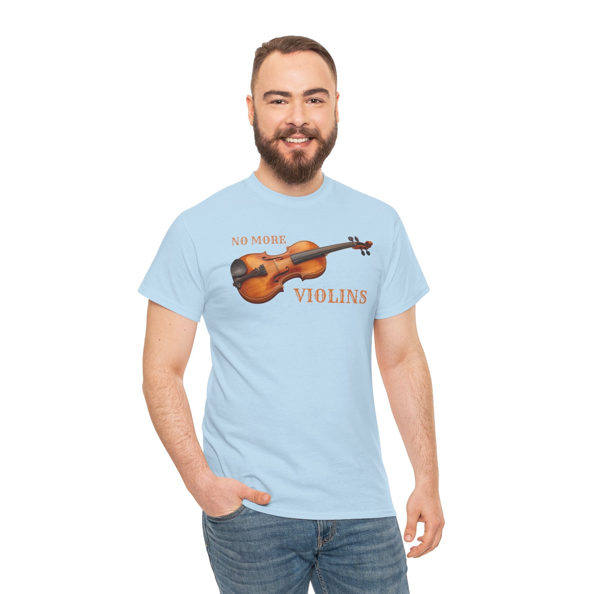 No More Violins Unisex Heavy Cotton Tee, Funny Music Lover T-Shirt, Gift for Musicians, Band Merchandise, Casual Wear, Birthday Gift