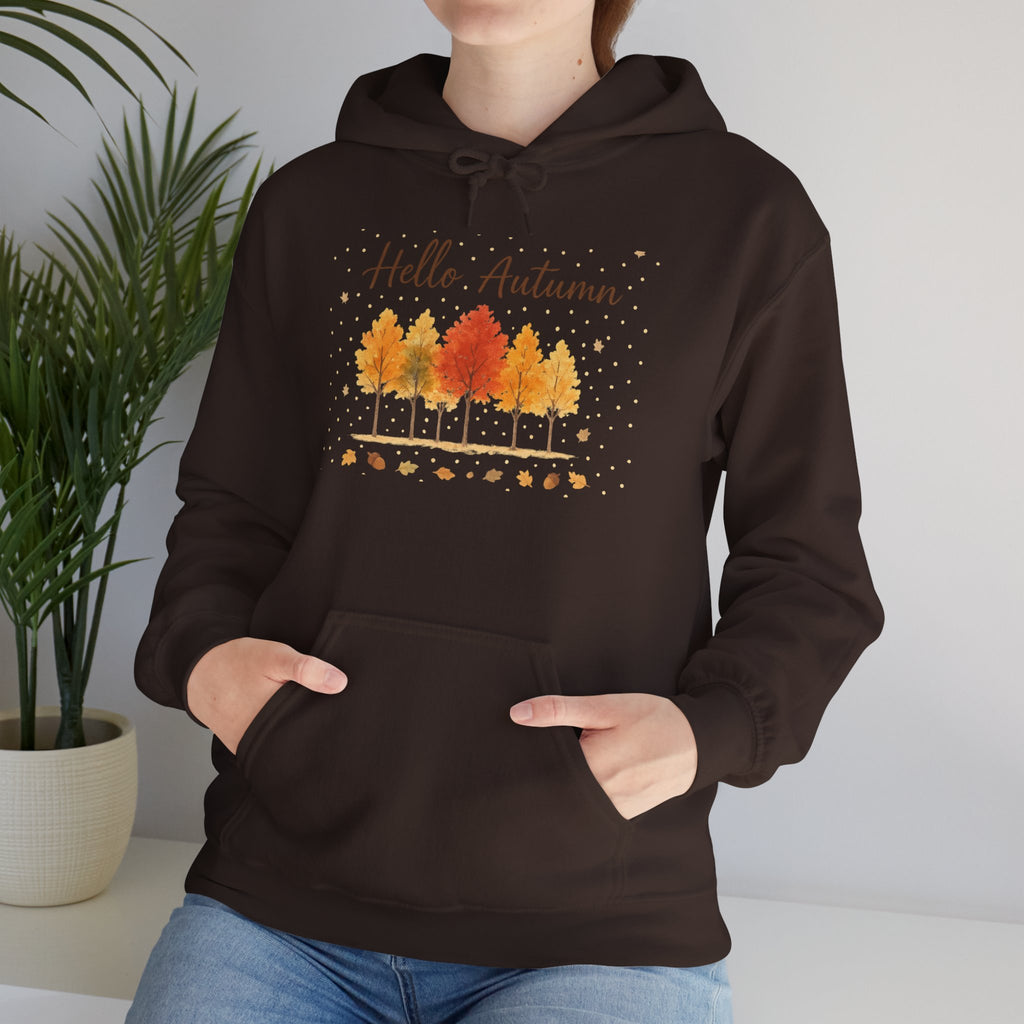 Autumn Vibes Hooded Sweatshirt, Cozy Fall Hoodie, Hello Autumn Sweatshirt, Unisex Fall Apparel, Seasonal Fashion, Gift for Her
