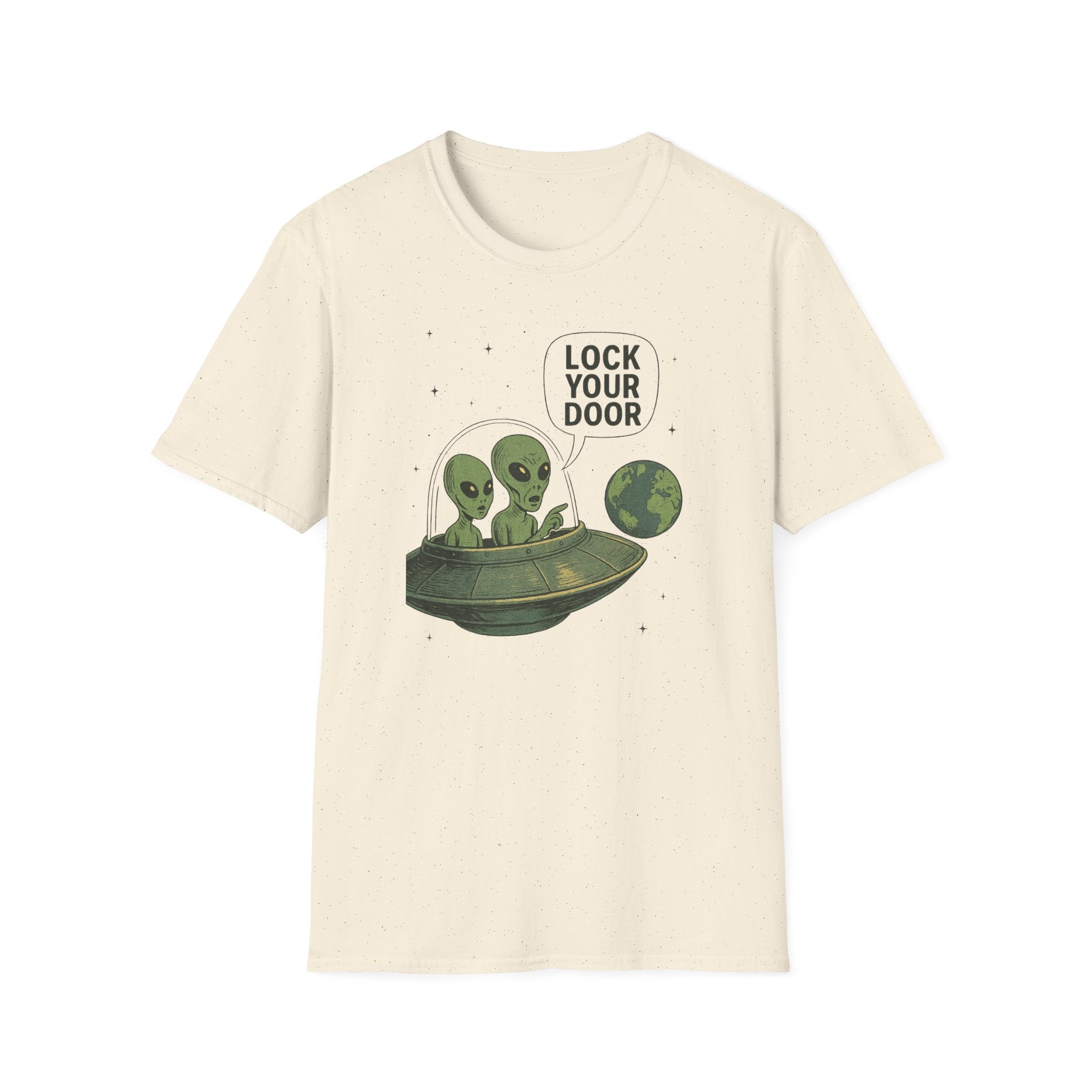 Funny Alien Lock Your Door Tee, UFO Fan Gift, Unisex Casual Wear, Science Fiction Tee, Quirky Graphic Shirt, Humor Apparel