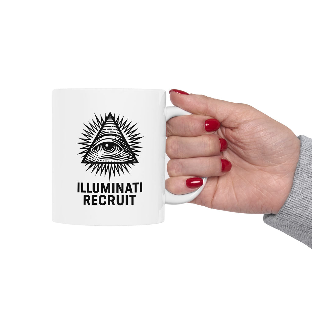 Illuminati Recruit Joke Mug - Office Coffee Mug - 11oz & 15oz, Mystical Coffee Cup, Gift for Men, Unique Tea Mug, Conspiracy Theory Beverage Holder