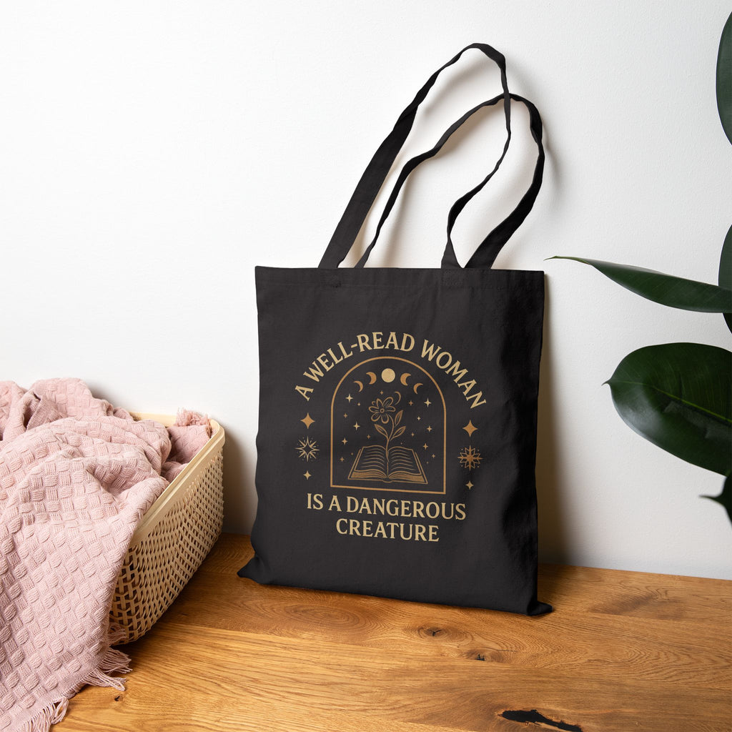 A WELL READ WOMAN - Tote Bag, Reusable Grocery Bag, Spooky Gift Bag, Eco-Friendly Canvas Tote, Trick or Treat Bag