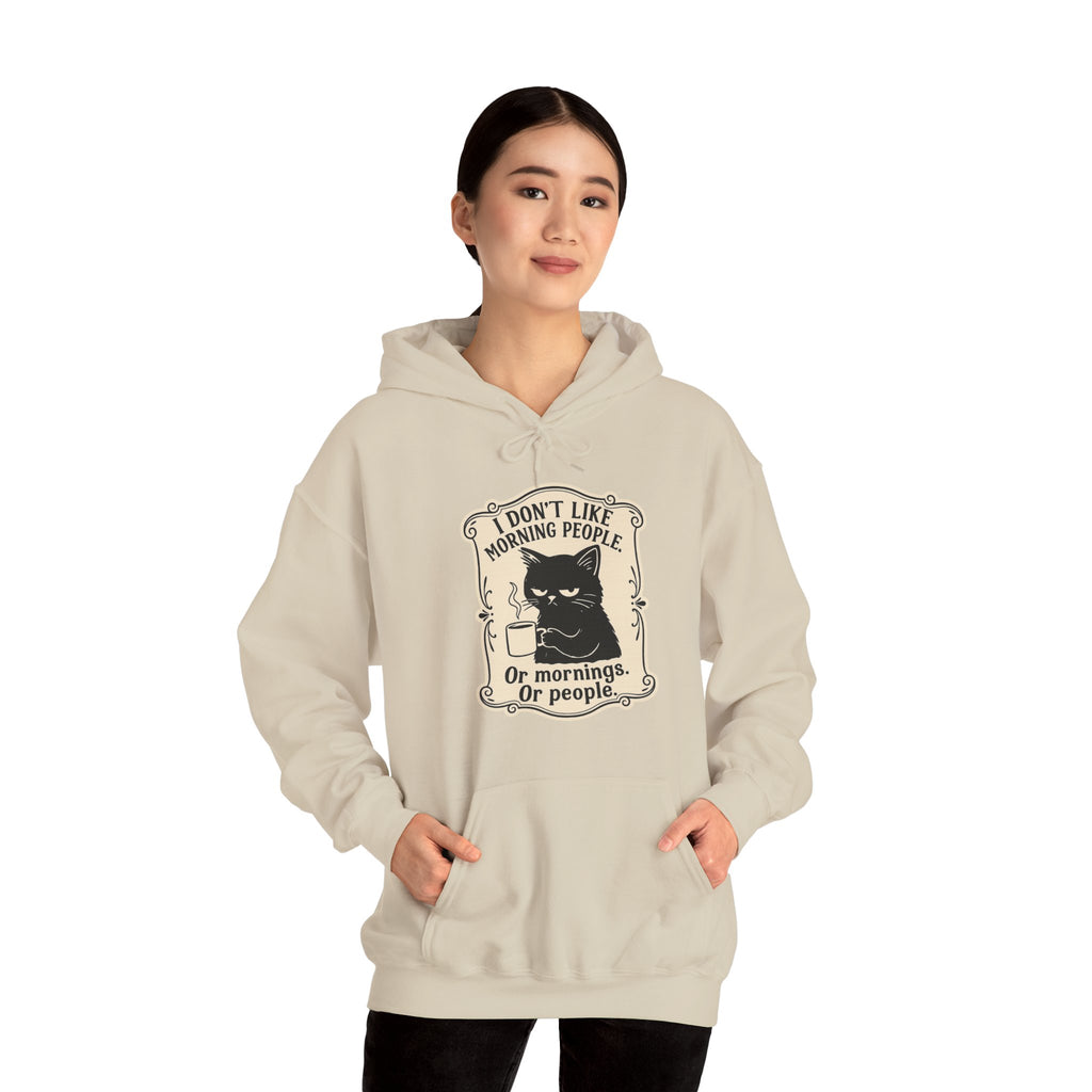 Cozy Cat Lover's Hoodie - 'I Don't Like Morning People' Design