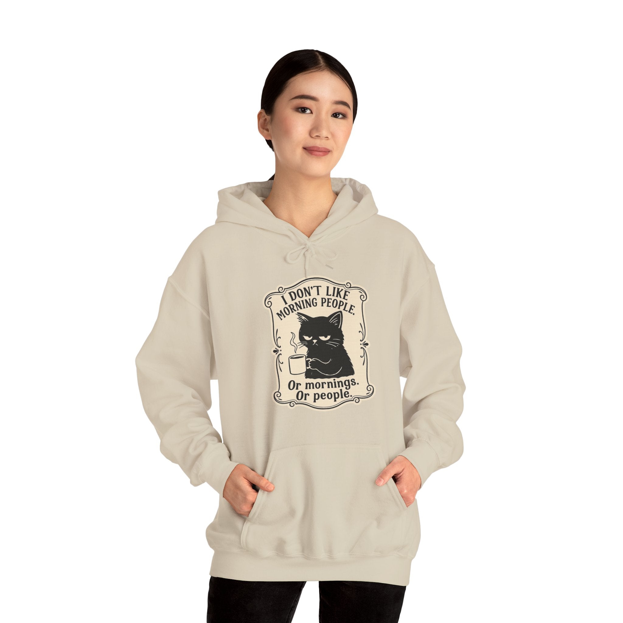 Cozy Cat Lover's Hoodie - 'I Don't Like Morning People' Design