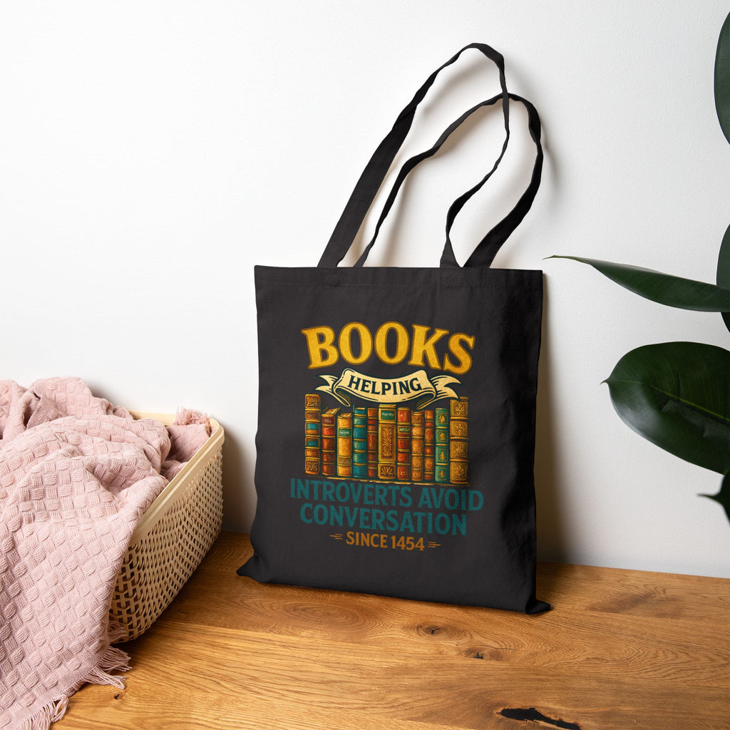 Books Helping Introverts Avoid Conversation Tote Bag, Eco-Friendly Tote, Gift for Book Lovers, Introvert Humor, Library Bag, Literary Gift